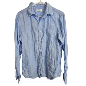 Uniqlo Mens Linen Shirt Sz M Breathable Coastal Casual Maritime Euro Summer Airy